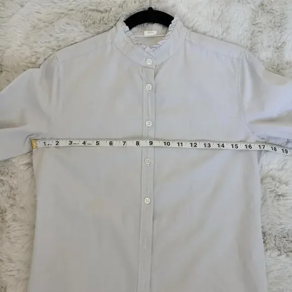 J.Crew Button Down Shirt Size 4 Cotton Ruffle Collar Long Sleeve Classic - Picture 6 of 7